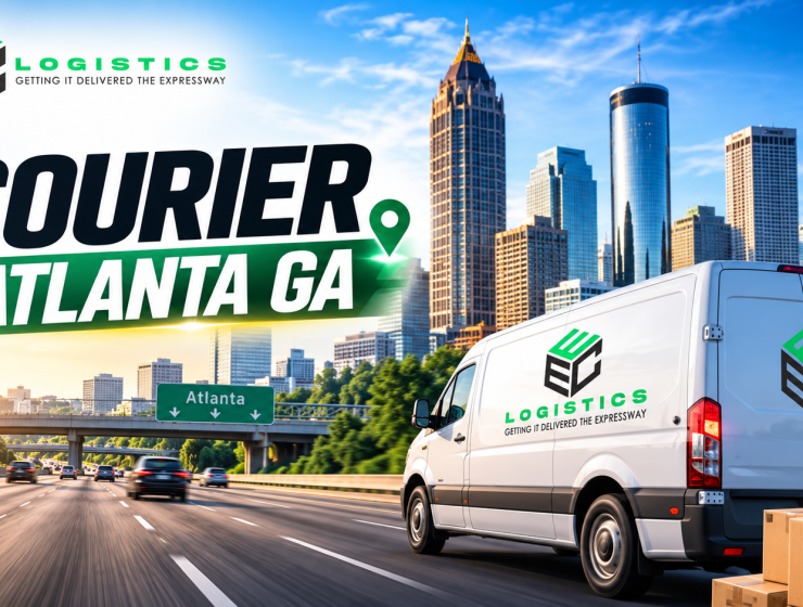 Courier Atlanta GA – EEC Logistics same-day delivery van with Atlanta skyline background